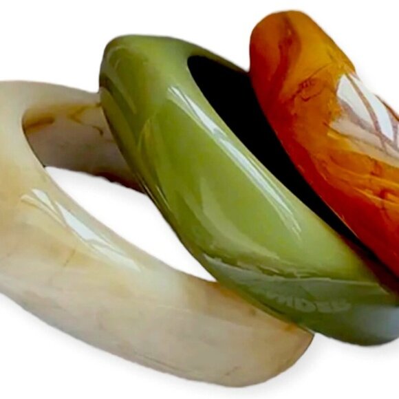 New Piper K Set Of 3 Chunky Marbleized Bangle Stack Bracelets NWT - Picture 2 of 6